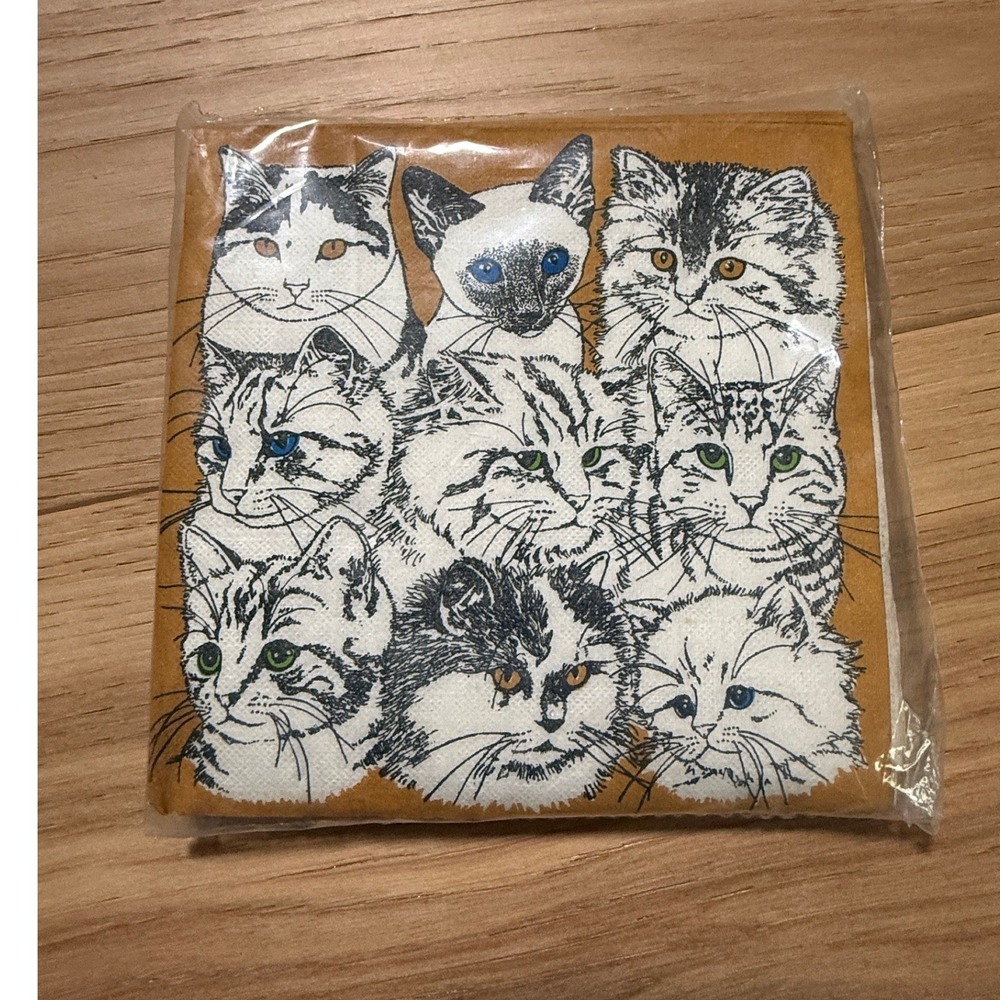Cost Plus Cat Cocktail Napkins Brown Vintage 25ct Retro Kitsch Vintage